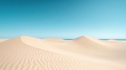 Fototapete - Spacious beach view featuring soft sand dunes and a clear blue sky perfect for relaxation or text overlay