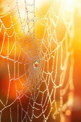 Wall Mural - Beautiful spider web in wild field with dew in morning in Spring.