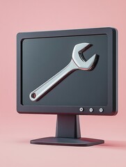 Leinwandbilder - Computer repair monitor icon with wrench and nut overlay designed for efficient tech service and support solutions