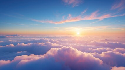 Wall Mural - Beautiful, luxurious soft gradient clouds and sunlight against the blue sky, ideal for the background, captured in a large size, high-definition landscape photograph.