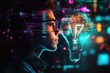 © Anjali - A person wearing glasses gazes at a glowing lightbulb filled with code, symbolizing innovative ideas and technological breakthroughs.