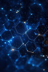 Wall Mural - abstract blue digital network with glowing hexagons and connected lines representing technology and 