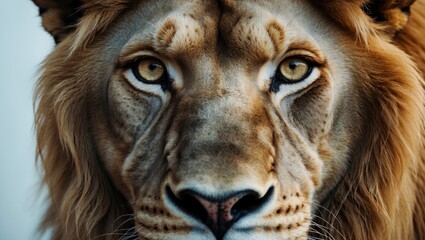 Wall Mural - a close-up portrait of a magnificent lion set against a white background.