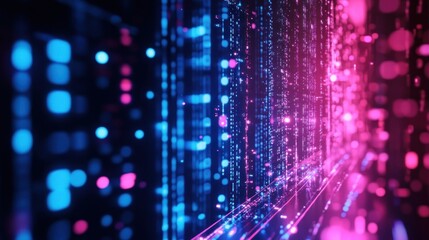 abstract digital data stream: neon pink and blue cyberspace corridor
