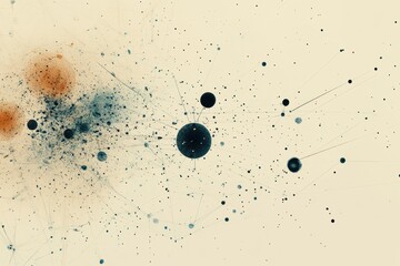 Fototapete - Dynamic abstract network connections with nodes and shapes on light toned background for creative design space