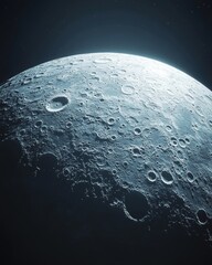 Wall Mural - dramatic close up of the moon surface with craters in deep space against a starry background celesti