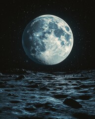 Wall Mural - ethereal full moon casting a celestial glow over a rugged lunar landscape in a captivating night sce