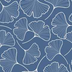 Naklejka na meble Seamless pattern of ginkgo biloba leaves in soothing blue tones. Floral stylish background. Textile, fabric, wrapping paper design.