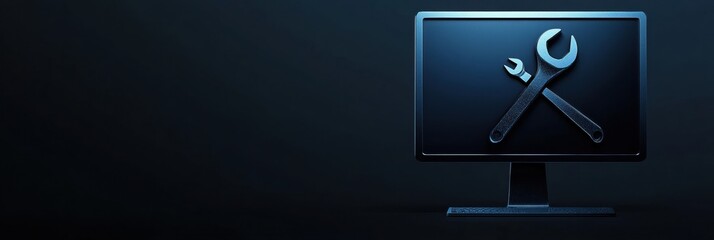 Leinwandbilder - Simple monitor icon with wrench and nut overlay for computer repair service and support in a stylish modern design
