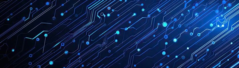 Abstract digital circuit board; glowing lines & nodes; tech background; website banner