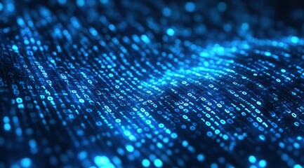 Blue binary code background with blue numbers on dark blue  data and cyber technology concept.