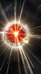 Wall Mural - Bright red sphere bursts with energy in a cosmic explosion, showcasing swirling patterns and intense light