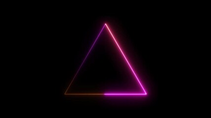 Wall Mural - Abstract glowing neon light triangle frame loading icon animation background 4k video.