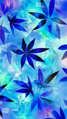 Wall Mural - blue and green layered leaves create a vibrant abstract design on a soft background
