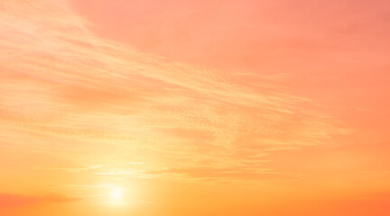Wall Mural - golden sky, sunset sky clouds in summer evening sun dawn with orange, yellow, pink sunlight, horizon