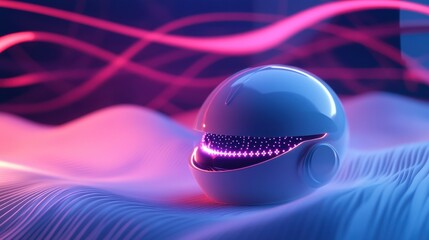 Poster - Smart neurostimulation helmet enhances hair growth with gentle light therapy and animated signals in a visually captivating environment