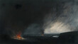 © creative - Coastal Inferno Fiery Beach Storm, Dramatic Seascape, Environmental Disaster Illustration