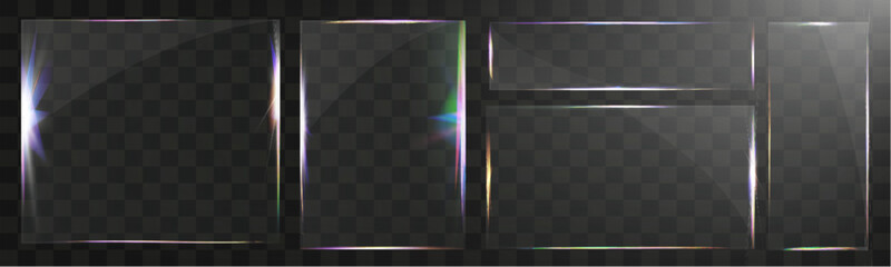 Wall Mural - transparent glass set with smooth edges, reflections, glare, and prismatic light effects. various ge