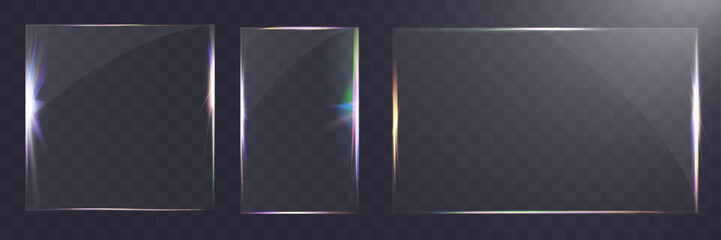 Wall Mural - transparent glass set with smooth edges, reflections, glare, and prismatic light effects. various ge