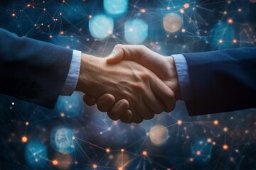 Poster - The handshake between business partners serves as a powerful symbol of collaboration, commitment, and success in the corporate world as it signifies mutual respect and professional connections