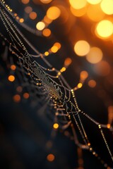 Wall Mural - Beautiful spider web in wild field with dew in morning in Spring.