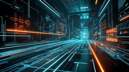 Wall Mural - futuristic technology data center, abstract hi-tech background with digital connectivity