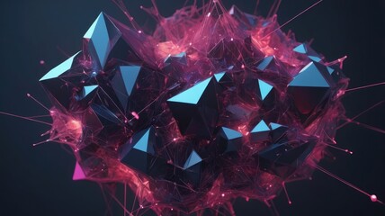 Wall Mural - A Mesmerizing Cosmic Nebula Of Dark Crystalline Shards Exploding With Vibrant Pink Energy, Showcasing A Dramatic Interplay Of Light And Shadow