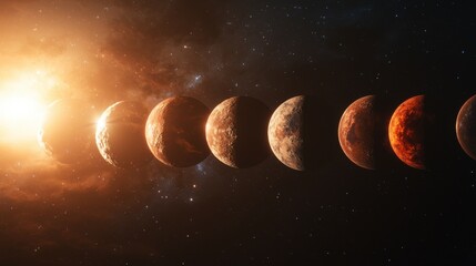 Wall Mural - planets of the solar system are depicted in alignment, showing their varied surfaces and features ag