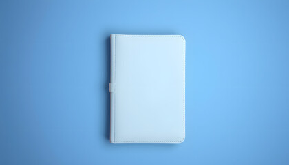 Top view of a white leather notebook mockup isolated on a transparent background, PNG. High resolution, glowing neon. with white shades