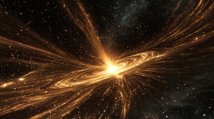 Wall Mural - a brilliant display of energy radiates from the center of a swirling galaxy, surrounded by countless