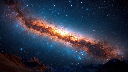 Wall Mural - the breathtaking milky way galaxy shines brightly over rugged mountain landscapes during a clear nig