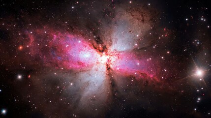 Wall Mural - a stunning view of a distant galaxy reveals vibrant hues of pink and purple, interspersed with brigh