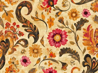 Seamless Pattern - Floral Vintage Pattern with a Retro Aesthetic and Ornate Botanical Details