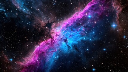 Wall Mural - brightly colored nebula showcases vibrant hues of pink and blue as stars twinkle against the dark vo