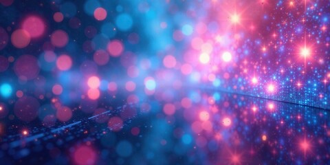 Wall Mural - abstract pink and blue bokeh background with sparkling lights and glowing particles ideal for festiv