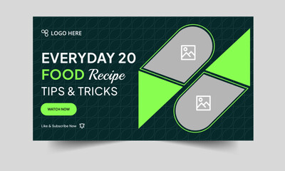 Wall Mural - Recipe tips and tricks customizable youtube thumbnail banner template design, vector eps 10 file format