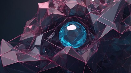 Wall Mural - A Vibrant Teal Gemstone Nestled Within A Dark, Crystalline Cavern, Glowing With An Ethereal Light And Intricate Geometric Detail