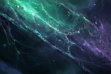 Wall Mural - a green and purple space with a spider web pattern. the colors are vibrant and the web is intricate