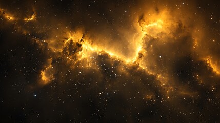 glowing golden nebula with stars in deep space.