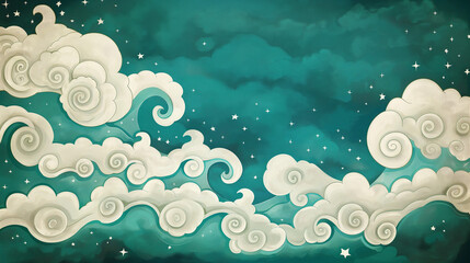 Illustration of swirly turquoise clouds