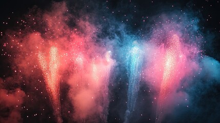 vibrant fireworks exploding in the sky night smoke black background -