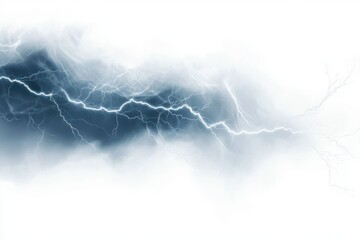 A striking image of a bright blue lightning bolt arcing across a cloudy white background in a dramatic display