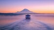 © Popelniushka - Ferry Journey at Dawn: Scenic Puget Sound with Mount Rainier in the Backdrop, Washington, USA