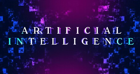 Artificial intelligence written on technology moving blocks 4K. Online message chat bot concept with robotics assistant. Ai modern business internet networking idea. Cloud computing LLM machine model.