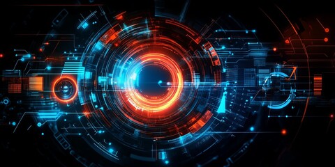 Explore a vibrant abstract digital technology background featuring colorful circles and glowing lines. Perfect for innovation and tech themes.