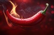 © Tanu - Red chili pepper with droplets and smoke on a blurred vibrant background evoking heat and spice