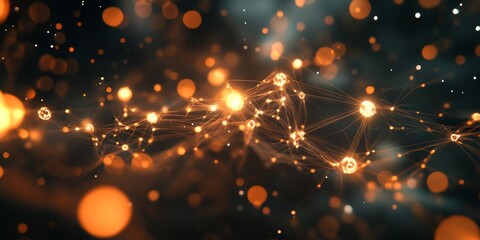 Wall Mural - a bright orange and black image of a network of stars and dots