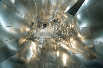 Leinwandbilder - Abstract metallic tunnel, swirling design, reflective surfaces, futuristic architecture.