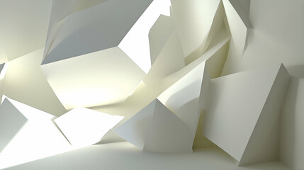Wall Mural - abstract white geometric shapes illuminated, modern architectural background, design concept