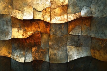 Aufkleber - Abstract mosaic of metallic, textured tiles in bronze and dark grey, creating a wavy pattern.
